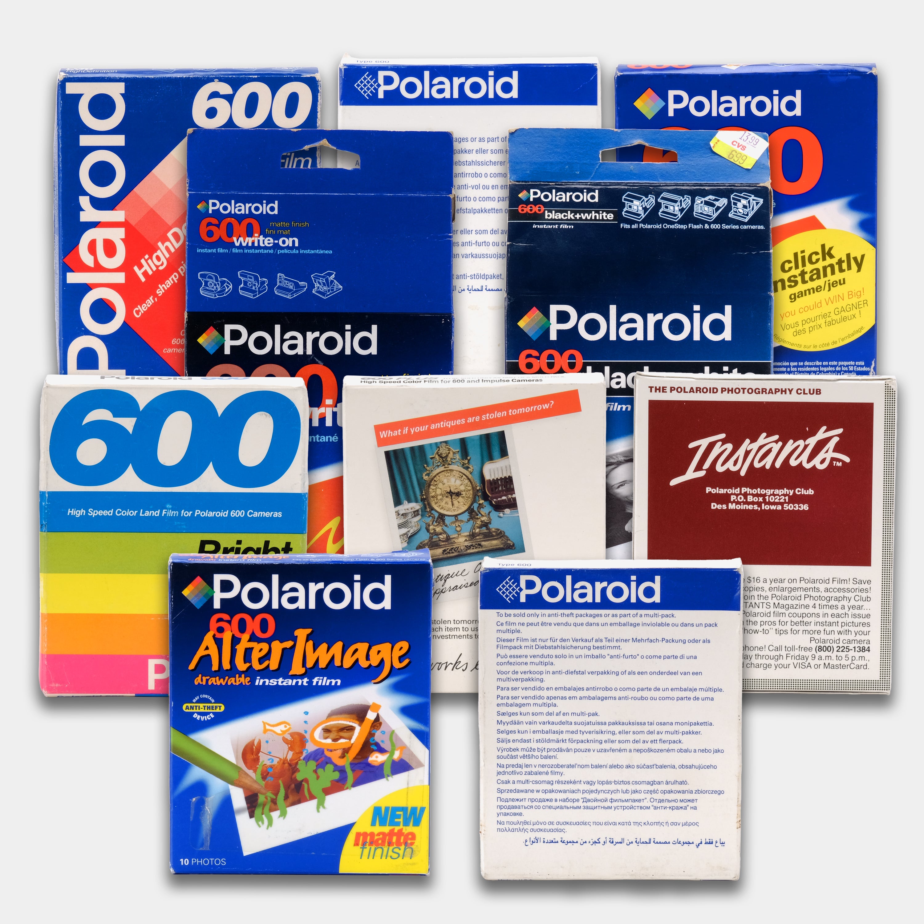 Lot of 10 Expired Non-Working Assortment of Polaroid 600 Film Packs