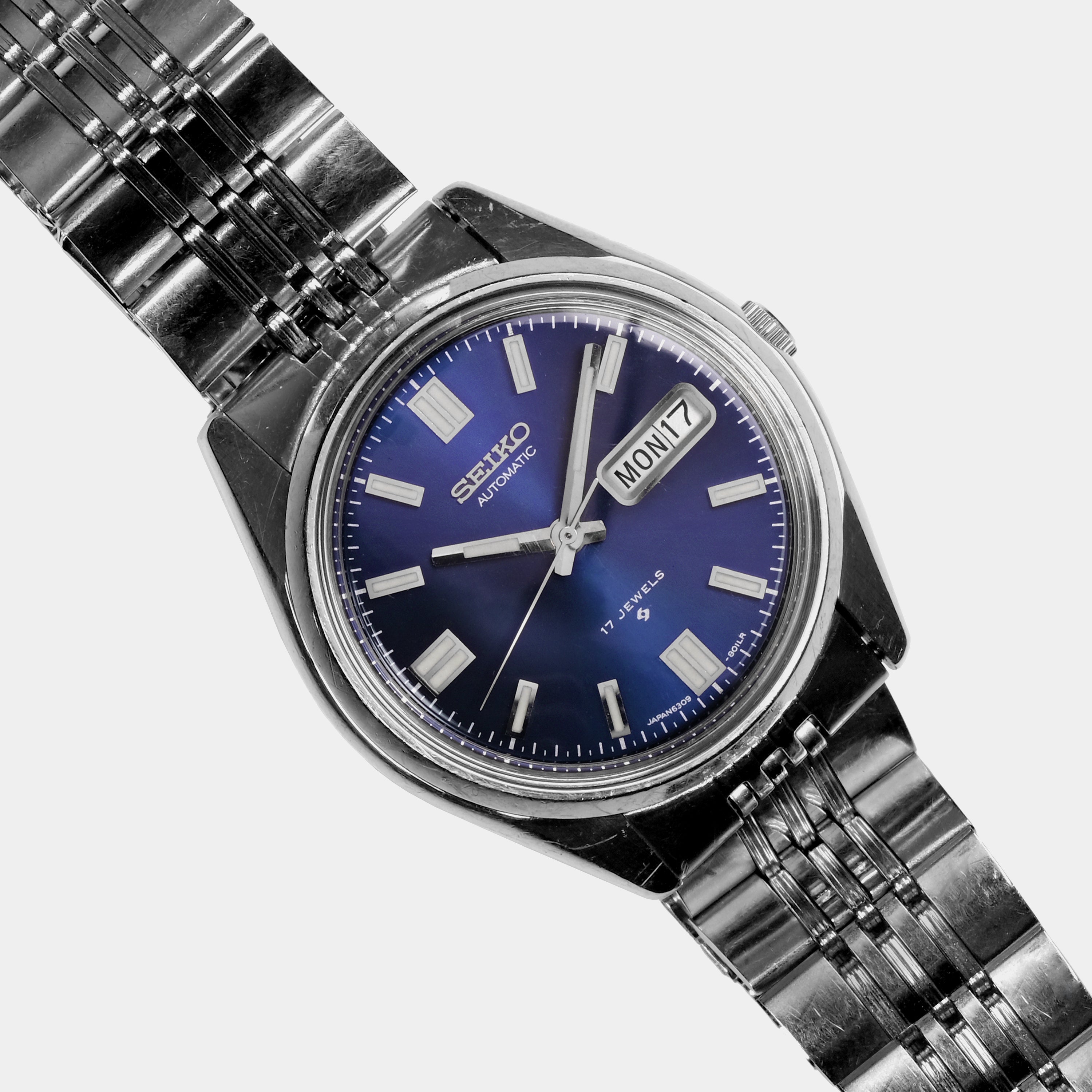 Seiko Day-Date Automatic Ref. 6309-8019 Blue Dial Circa 1977 Wristwatch